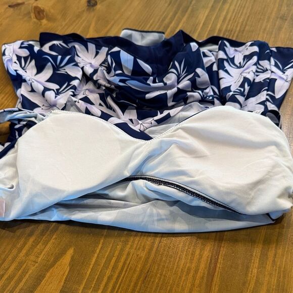 Navy & purple floral swimdress built in boy shorts one piece swimwear NWOT 2XL - Picture 10 of 15